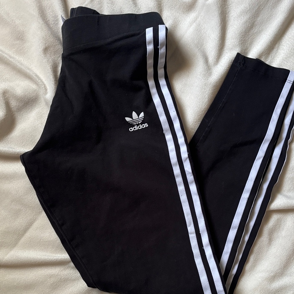 Adidas Kids Black Leggings with White Stripes